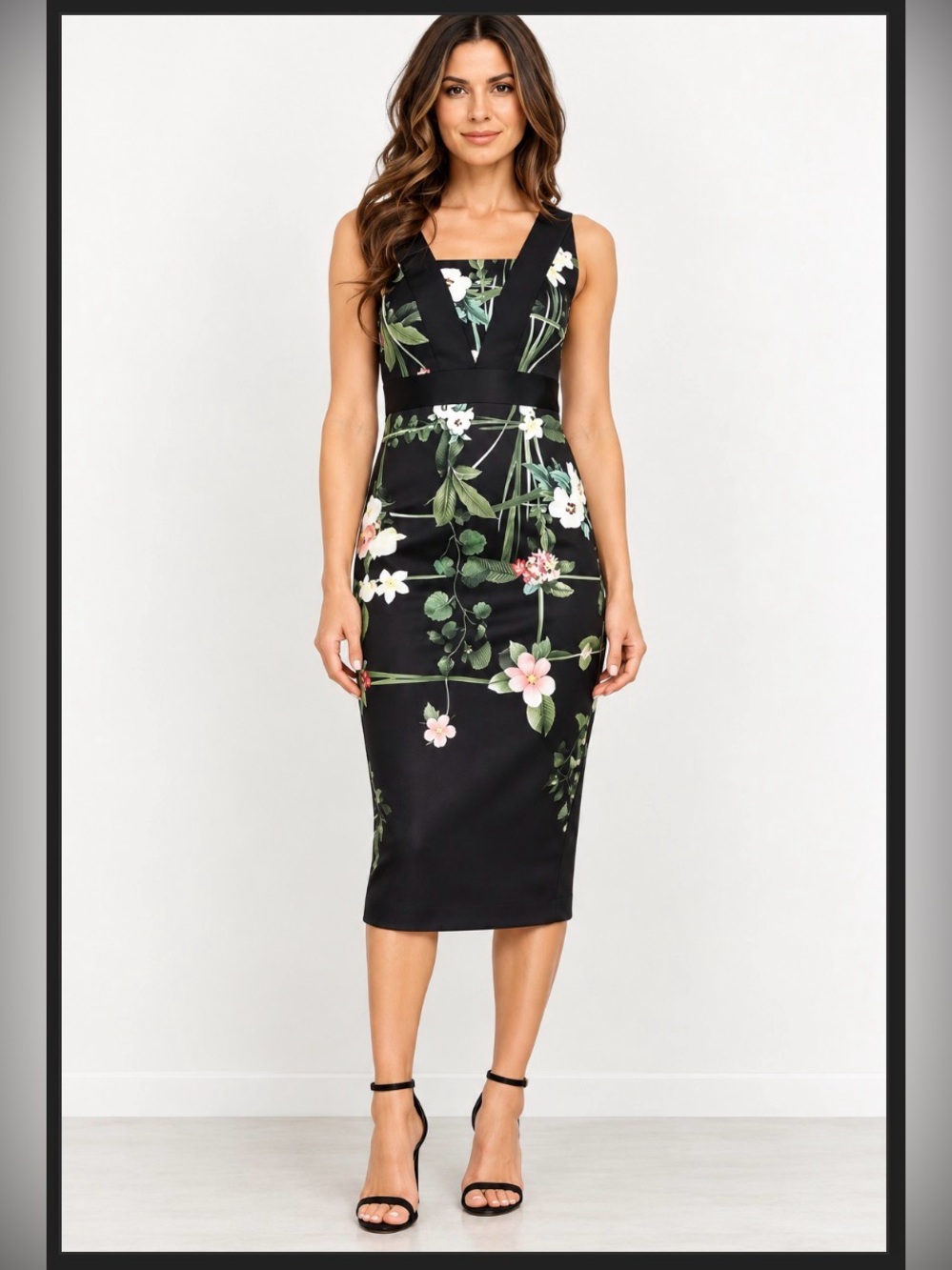 Ted Baker London Black Floral Midi Dress